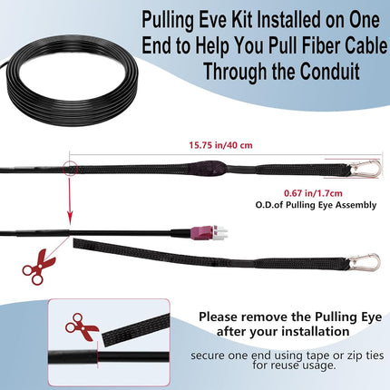 FLYPROFiber- 50m/164ft OD-5mm OM4 Fiber LC to LC Armored Outdoor Fiber Patch Cable Industrial TPU, Direct Burial, 40G/100G, 50/125um Duplex Multimode, with Pulling Eye Kit Installed on one end