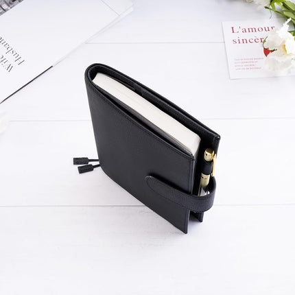 Ox Knight B6 Leather Planner Cover for Stalogy, Midori, Leuchtturm1917, and More - with Pen Loop, Card Slots, Back Pocket, and Bookmarks (Black)