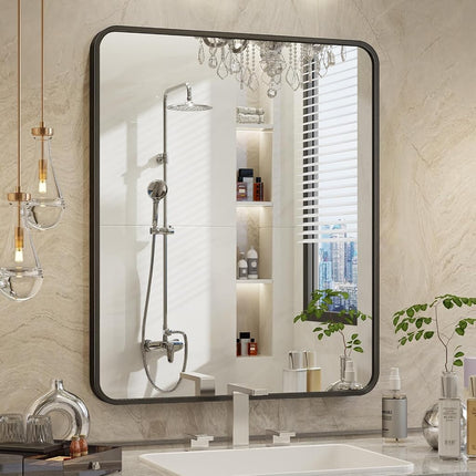 OBESTIK 28x36 Black Rectangle Bathroom Mirrors for Over Sink, Bathroom Vanity Mirror for Wall, Black Metal Frame Rectangular Mirror for Restroom Powder Room Toilet, Shatterproof, Tempered Glass