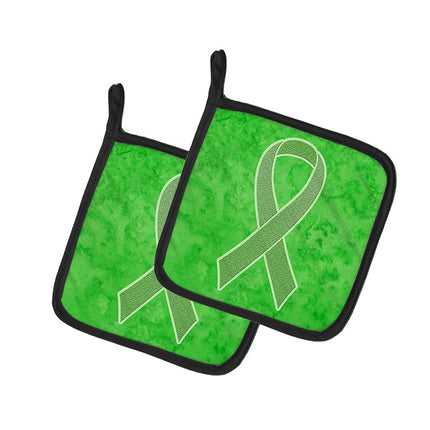Caroline's Treasures Lime Green Ribbon for Lymphoma Cancer Awareness Pair of Pot Holders, 7.5HX7.5W, Multicolor