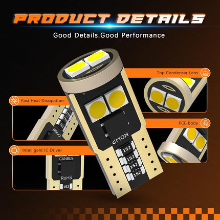 DOXMALL - 194 LED Bulbs License Plate Dome Map Turn Signal Light White Non-Polarity T10 168 W5W 6-3030-SMD