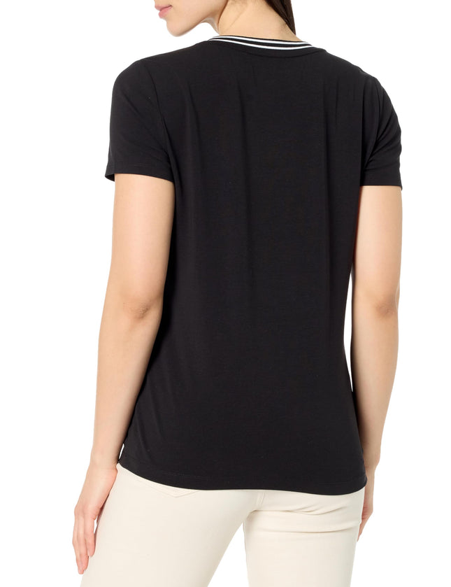 T-shirt uni à col en V et manches courtes Nautica pour femme, noir, M