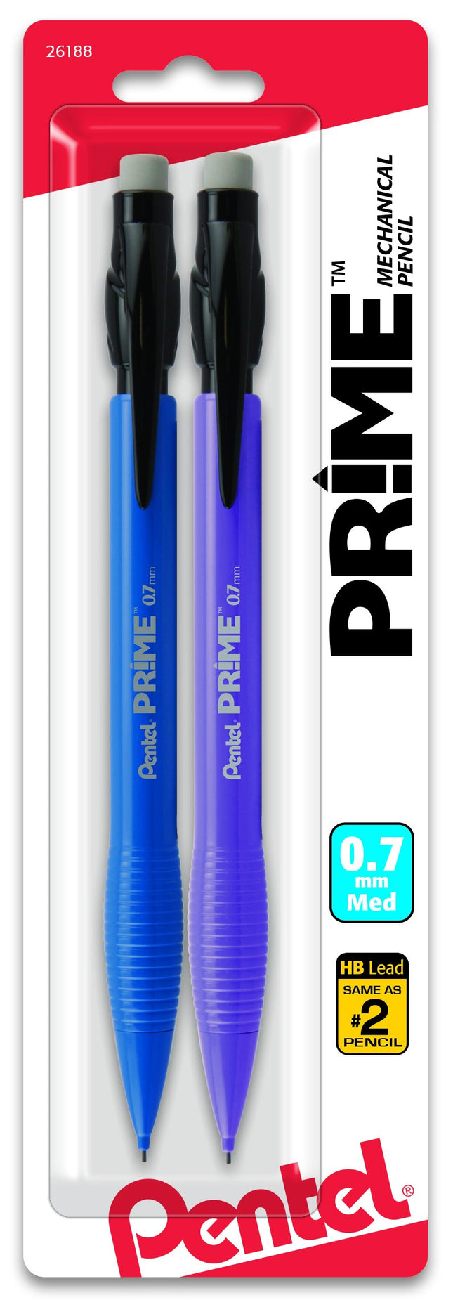Pentel Prime Mechanical Pencil 0.7Mm Assorted Barrel Colors, Pack of 2 (AX7BP2)