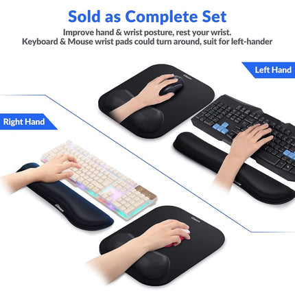 Gimars Elongate Smooth Lycra Fabric Ergonomic Mouse Pad Wrist Support, Gel Memory Foam Cushion Set Keyboard Wrist Rest Support, Pain Relieve for Computer, Laptop, Office, School, Home, Gaming, Black