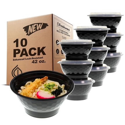 Recipientes Freshware para preparación de comidas con tapas [Paquete de 10] Cuencos de plástico para sopa y ensalada, fiambrera Bento para almacenar alimentos, sin BPA, apilables, loncheras, aptos para microondas/lavavajillas/congelador (42 oz)
