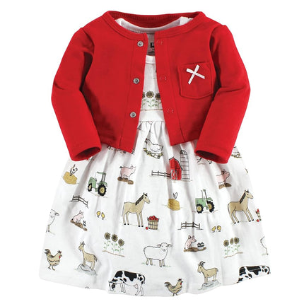 Ensemble robe et cardigan en coton pour bébés filles Hudson Baby, motif ferme, 5T