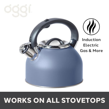 OGGI Tea Kettle for Stove Top - 64oz / 1.9lt, Stainless Steel Kettle with Loud Whistle, Ideal Hot Water Kettle and Water Boiler - Blue
