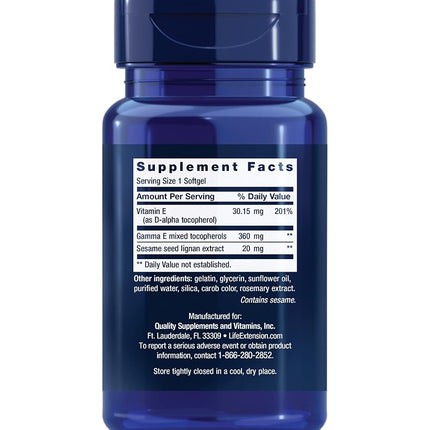 Life Extension Gamma E Tocopherol with Sesame Lignans Softgels, 60 Count