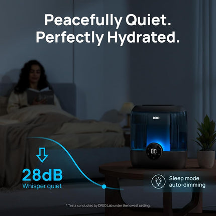 DREO Humidificadores de 6 litros para dormitorio, humidificador ultrasónico de vapor frío supersilencioso con difusor, 60 horas de funcionamiento para el hogar, guardería, plantas, negro