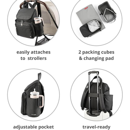 Skip Hop Diaper Bag Backpack with Portable Changing Pad Adjustable Pocket for 30 oz. Tumblers 9 Total Pockets Insulated Packing Cubes Luggage Sleeve & Stroller Straps Fits a 14” Laptop Forma Next Grey