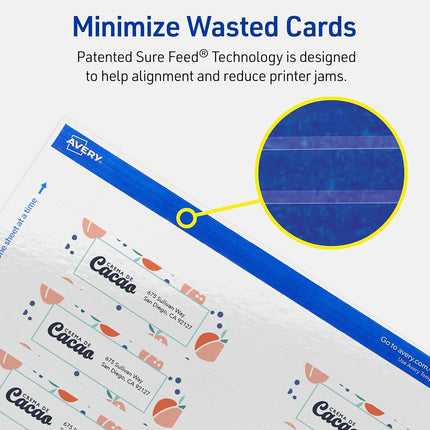 Avery Printable Rectangle Mini Business Cards, Sure Feed Technology, 1" x 3", Glossy White Cardstock, Print-To-The-Edge, Laser/Inkjet Printable, 800 Total