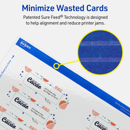Avery Printable Rectangle Mini Business Cards, Sure Feed Technology, 1" x 3", Glossy White Cardstock, Print-To-The-Edge, Laser/Inkjet Printable, 800 Total