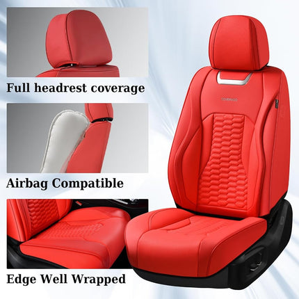 Fundas de asiento de coche Coverado, juego completo, fundas de asiento de coche de cuero Napa rojo, fundas de asiento de coche impermeables para accesorios interiores de coches, ajuste universal para la mayoría de sedanes, SUV, camionetas