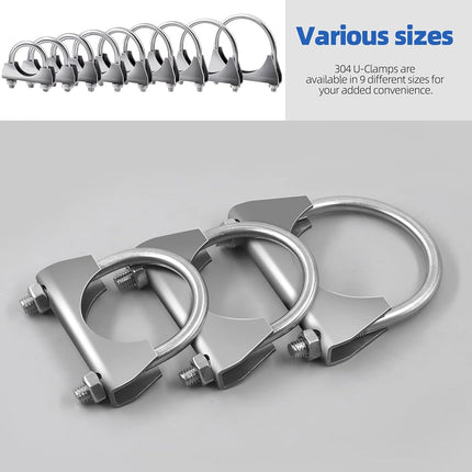 Glarks 2Pcs 304 Stainless Steel Exhaust U-Clamps 45MM (1-3/4in) Muffler Exhaust Clamps U-Bolt Clamps Design with Saddle Flange for Exhaust Tail Pipe