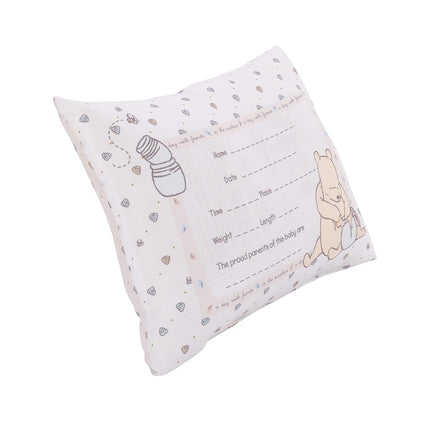 Disney Winnie The Pooh Decorative Keepsake Pillow - Personalized Birth Pillow, Ivory, Blue, Yellow