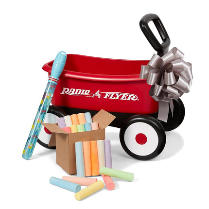 Radio Flyer Push & Pull Walker Wagon with Bubbles and Chalk, Red 2-in-1 Toy Walker Wagon for Toddlers,Wagon for 1-4 Years Old, Bubbles for 3+ Years Old