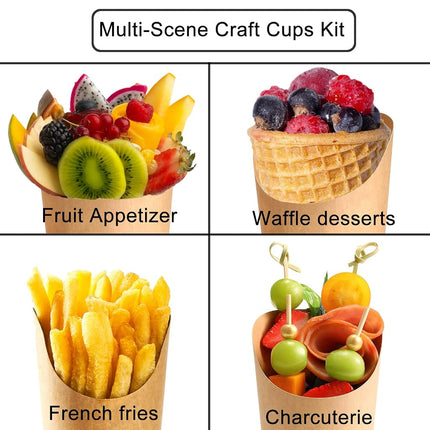 60 Sets Disposable Charcuterie Cups with Sticks and Bags 14 oz Brown Kraft
