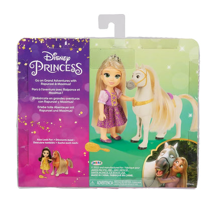 Disney Princess Rapunzel Doll and Maximus Petite Gift Set, 6” / 15cm Tall Rapunzel in Iconic Purple Dress, Hair Brush Included for Added Play, Ideal For Ages 3+
