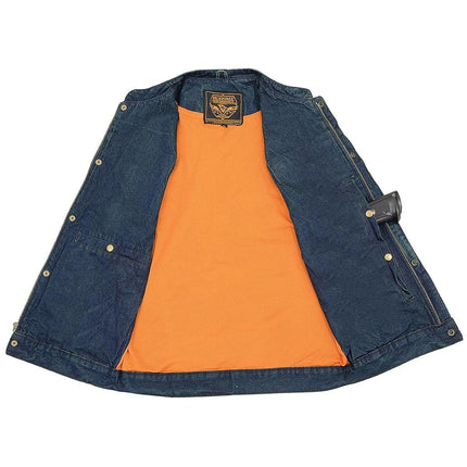 Chaleco de mezclilla para hombre de Milwaukee con broches y cremallera ocultos (Azul, Grande)