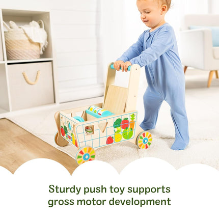 Melissa & Doug Wooden Shape Sorting Grocery Cart Push Toy and Puzzles | Shape Sorter | Wooden toy for Children | Developmental Toy for Toddlers | 0+ | Gift for Baby Boys or Baby Girls - FSC Certified