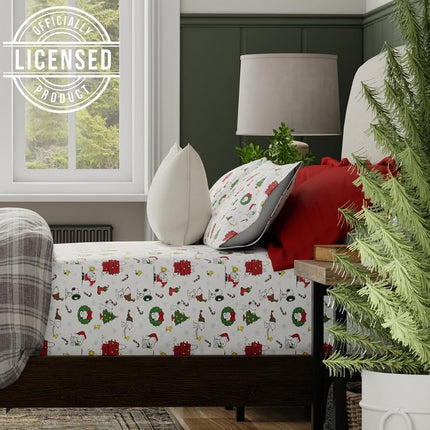Peanuts® Snoopy Christmas Holiday Microfiber Sheet Set – Queen, 4 Piece Set (Official Peanuts Product) by Franco Collectibles