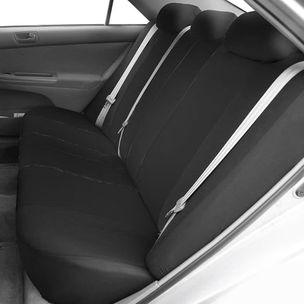 FH GROUP FH-FB351115 All Purpose Flat Cloth Built-In Seat Belt Seat Covers Solid Black Color, Airbag compatible and Split Bench W. FH1002 Non-Slip Dash Pad- Fit Most Car, Truck, Suv, or Van