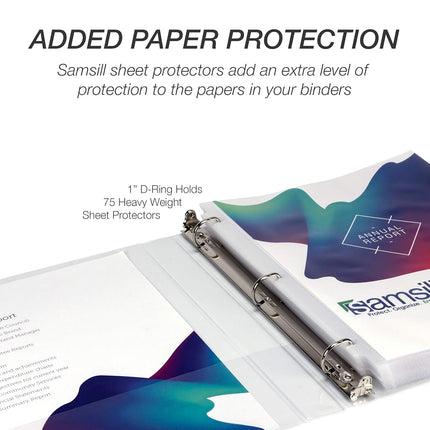 Samsill Durable 1 Inch Binder, Made in The USA, D Ring Binder, Customizable Clear View Cover, White, 4 Pack, Each Holds 220 Pages