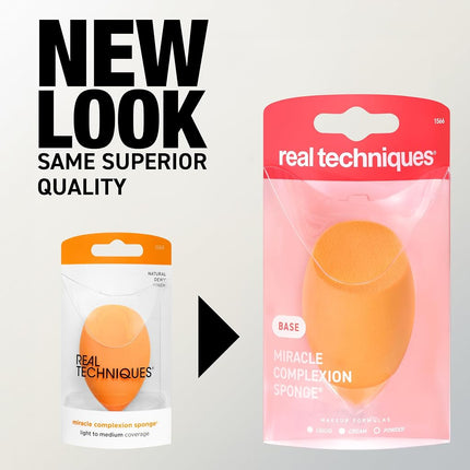 Real Techniques Miracle Complexion Sponge for Liquid & Cream Makeup, 3-Point Design for Seamless Application, Streak-Free Natural Dewy Finish, Latex-Free, Cruelty-Free, Vegan, Easy to Clean, Pack of 4