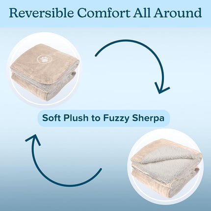 PETMAKER Waterproof Pet Blanket - 30x40-Inch Reversible Sherpa Fleece Throw Protects Couches, Cars, and Beds from Spills, Stains, and Fur (Tan)