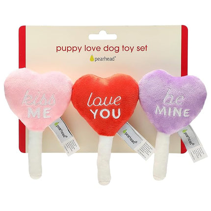 Pearhead Valentine’s Day Plush Squeaky Dog Toys – Candy Popsicle Dog Toy Set, Soft Chew Interactive Toys for Dogs, Set of 3