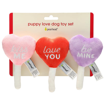 Pearhead Valentine’s Day Plush Squeaky Dog Toys – Candy Popsicle Dog Toy Set, Soft Chew Interactive Toys for Dogs, Set of 3