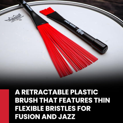 Vic FIrth - Jazz Rake Drum Brushes - Retractable - Red Plastic Brush - Black Handle