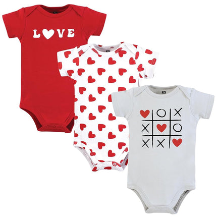 Ensembles de 3 grenouillères en coton Hudson Baby pour nouveau-né fille, motifs cœurs, 0-3 mois, rouge, 0-3 mois