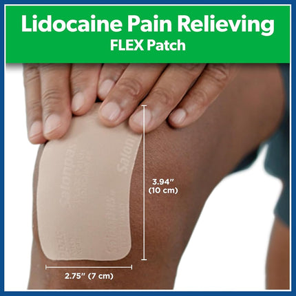 Salonpas Maximum OTC Strength Lidocaine 4% Pain Relieving FLEX Patch, Apply for Up To 8 Hours, Unscented, Thin, Flexible, Lightweight, Patch Stays in Place, 7 Patches