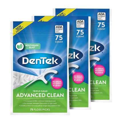DenTek Triple Clean Advanced Clean Floss Picks, No