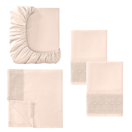 Modern Threads Pacific Coast Textiles 3 PIECE CROCHET LACE MICROFIBER SHEET SET BLUSH TWIN, Microfibre