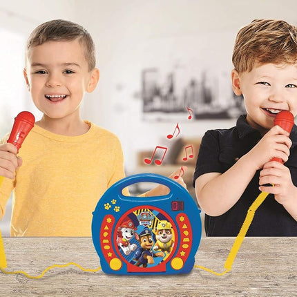 Lexibook Paw Patrol Chase Marshall, Karaoke CD Player with 2 Microphones, Programming Function, Headphones Jack, for Kids, with Power Supply or Batteries, Blue/Red, RCDK100PA