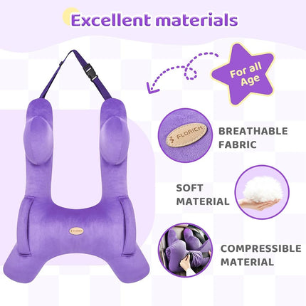 Almohada de Viaje para Niños FLORICH, Almohada de Viaje para Dormir en el Coche para Niños, Almohada Lavable en Forma de H para Adultos y Niños para Apoyar la Cabeza y el Cuerpo en Viajes por Carretera (Morado)