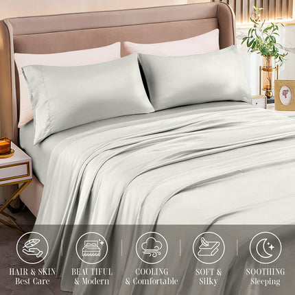 Elegant Comfort Luxurious 4-Piece Silky Satin Sheet Set, Skin and Hair Friendly, Wrinkle, Fade, Stain Resistant with Deep Pockets Fitted Sheet, Cooling Soft Satin Sheet Set, Twin, Light Jade