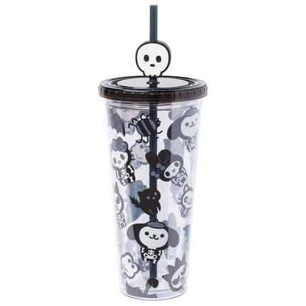 Vaso frío de plástico Silver Buffalo Sanrio Hello Kitty and Friends Spooky Halloween con tapa y pajita con Hello Kitty, Badtz Maru, Purin, Keroppi y Chococat, 710 ml