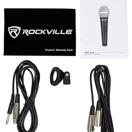 Rockville RMC-XLR Wired Dynamic Microphone, Full Metal Body, M-56 Cartridge, (2) 10 Ft OFC Cables, Mic Clip & Case, for DJs, Karaoke, and Live Performances