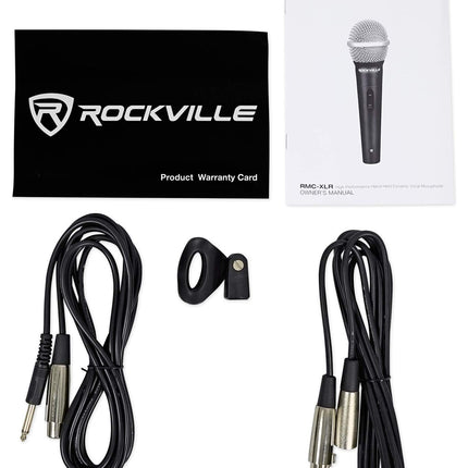 Rockville RMC-XLR Wired Dynamic Microphone, Full Metal Body, M-56 Cartridge, (2) 10 Ft OFC Cables, Mic Clip & Case, for DJs, Karaoke, and Live Performances