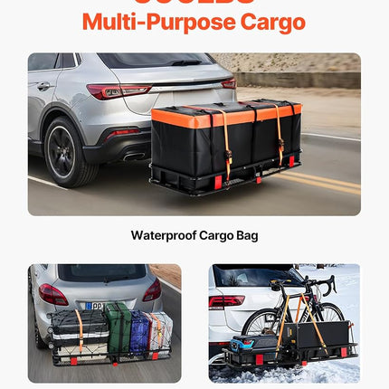VEVOR 60x24x6 Folding Hitch Carrier - 500lb Capacity Cargo Basket & Waterproof Bag, Fits 2" Hitch Receiver for SUV, Truck, Pickup
