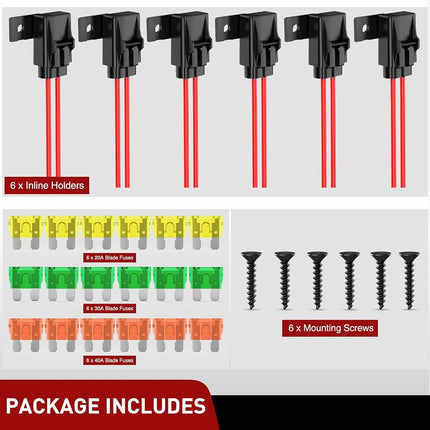 Nilight 6pcs Inline Fuse Holder 12AWG Waterproof ATC/ATO Blade Holder 20A 30A 40A Regular Heavy Duty in Line w/Cover Fits 1A to 30A Fuses for 12V Automotive Vehicles
