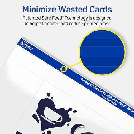 Avery Printable Rectangle Cards, Sure Feed Technology, 3" x 5", Glossy White Cardstock, Laser/Inkjet Printable, 30 Total, Great for Indexing FIles and Recipes