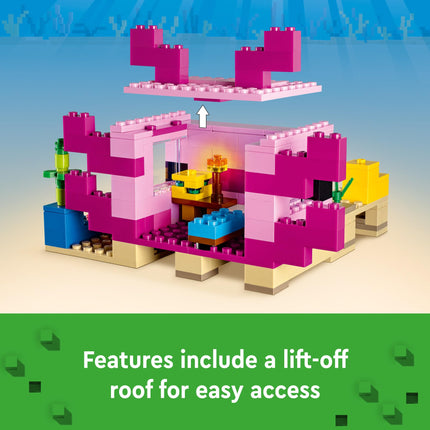 LEGO Minecraft 21247 El set de construcción La casa del ajolote, aventuras creativas en una colorida base submarina, incluye un explorador buzo, un delfín, un ahogado y más, juguete de Minecraft para