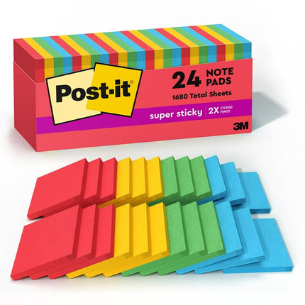 Post-It Super Sticky Notes, 3 x 3 inches, Marrakesh Collection, 24 Pads / Pack, 70 Sheets / Pad, Cabinet Pack Purple, Red, Yellow, 90 Sheets - Post-it (3 x 3 inches, Marrakesh Collection, 24 Pads / Pack, 70 Sheets / Pad, Cabinet Pack, 76.2 mm, 76.2 mm,...