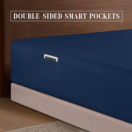 Elegant Comfort 1500 Premium Hotel Quality 18-24 Inches Deep - Extra Deep Pocket Single Fitted Sheet for High Mattress, Luxury and Softest, Smart Pocket - Wrinkle Free, Full, Navy Blue