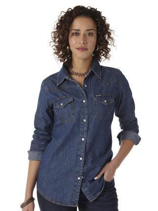 Wrangler Women's Western Long Sleeve Snap Shirt, D