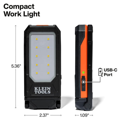 Klein Tools 56079 Slim Rechargeable Personal Work Light, 500-Lumen, Magnetic LED Portable Flashlight, 360-Degree Rotation and Carabiner, USB-C Rechargeable Inspection Light